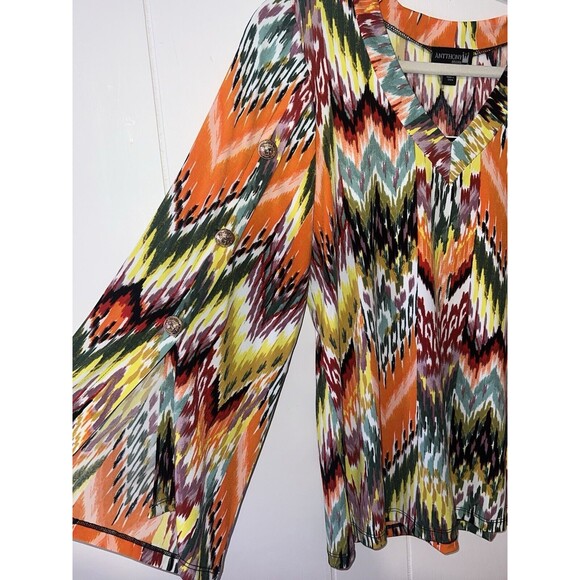 Women's Antthony Originals Multi-Colored Blouse with Wide Bell Sleeves Size XS - Picture 5 of 10